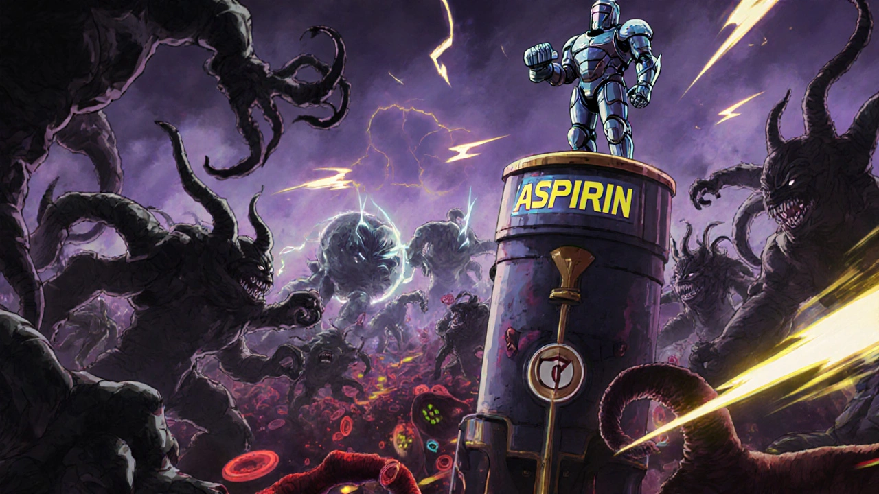 A robotic knight silences inflammation sirens in a human body battlefield.