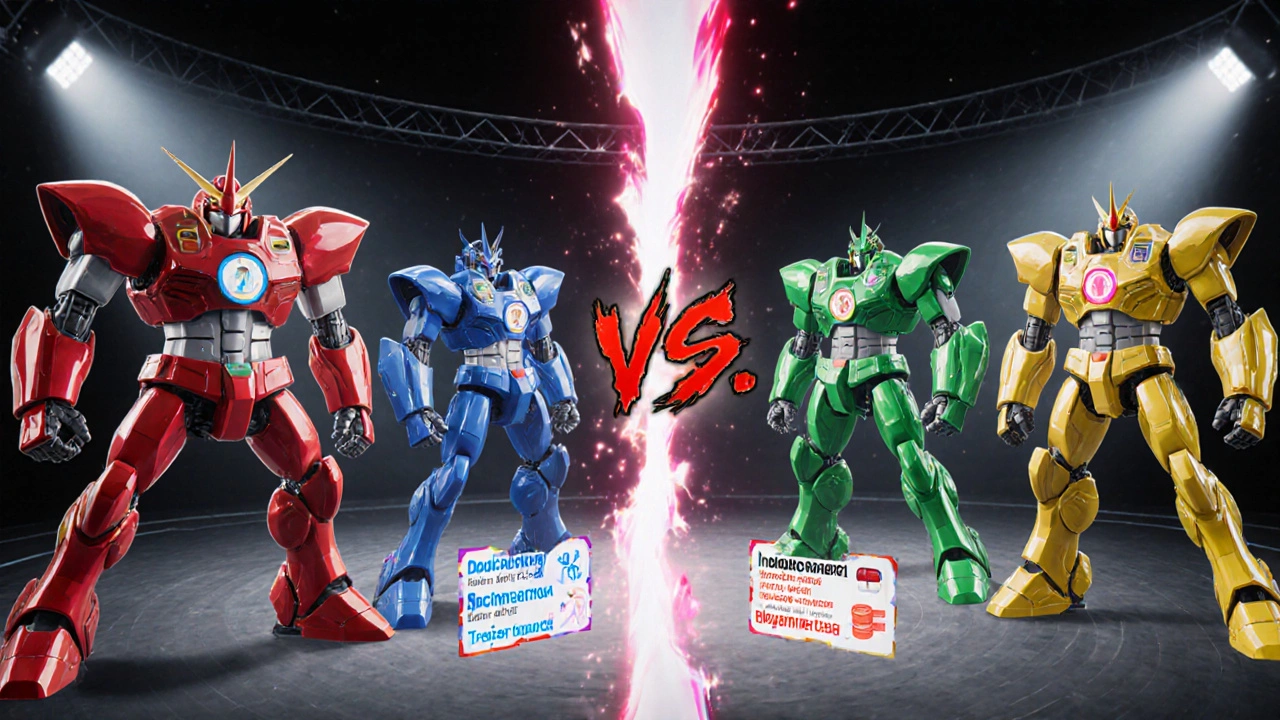 Anime robot battle comparing Super Zhewitra with other drug combos, showing floating stats.