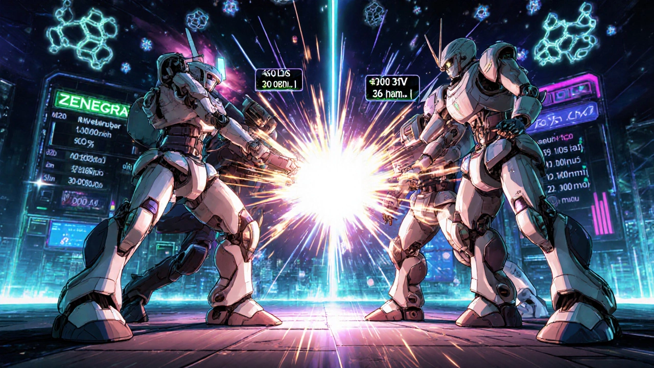 Four robotic ED medications battle in a lab, displaying different onset times with digital readouts.
