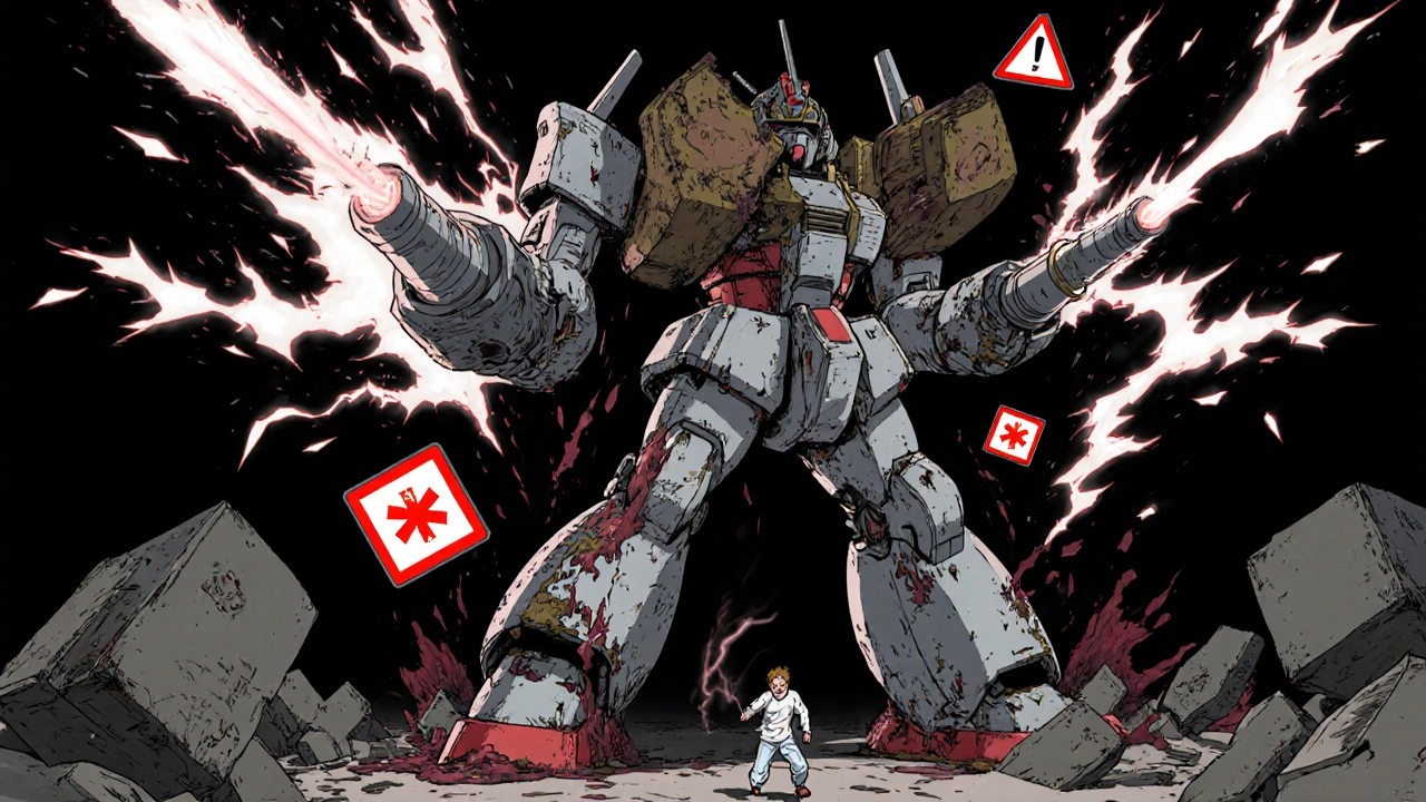 A broken robot symbolizing sulfonylureas causing dangerous hypoglycemia storms.