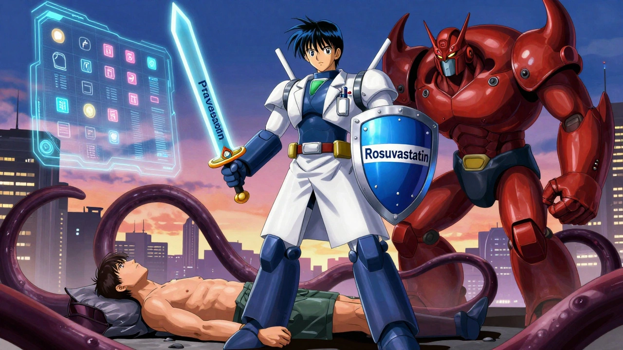 Heroic robot doctor defends patient from dangerous drug monsters using safe statins as weapons.