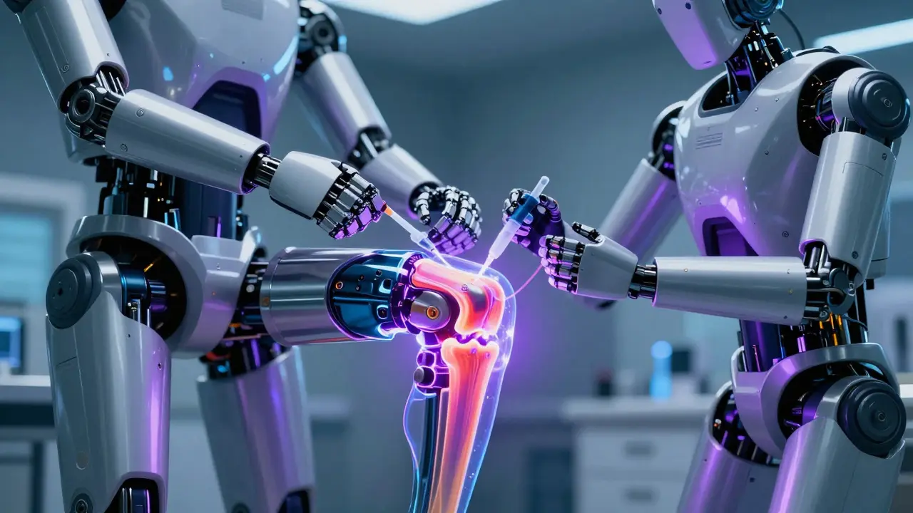 Robot joint replacement surgery and DMARD treatment injection