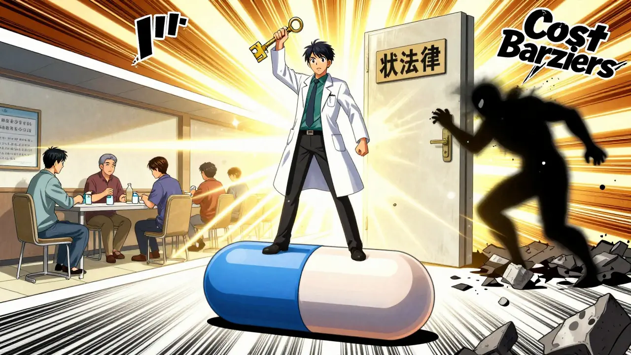 A pharmacist unlocking access to affordable antibiotics as cost barriers crumble.