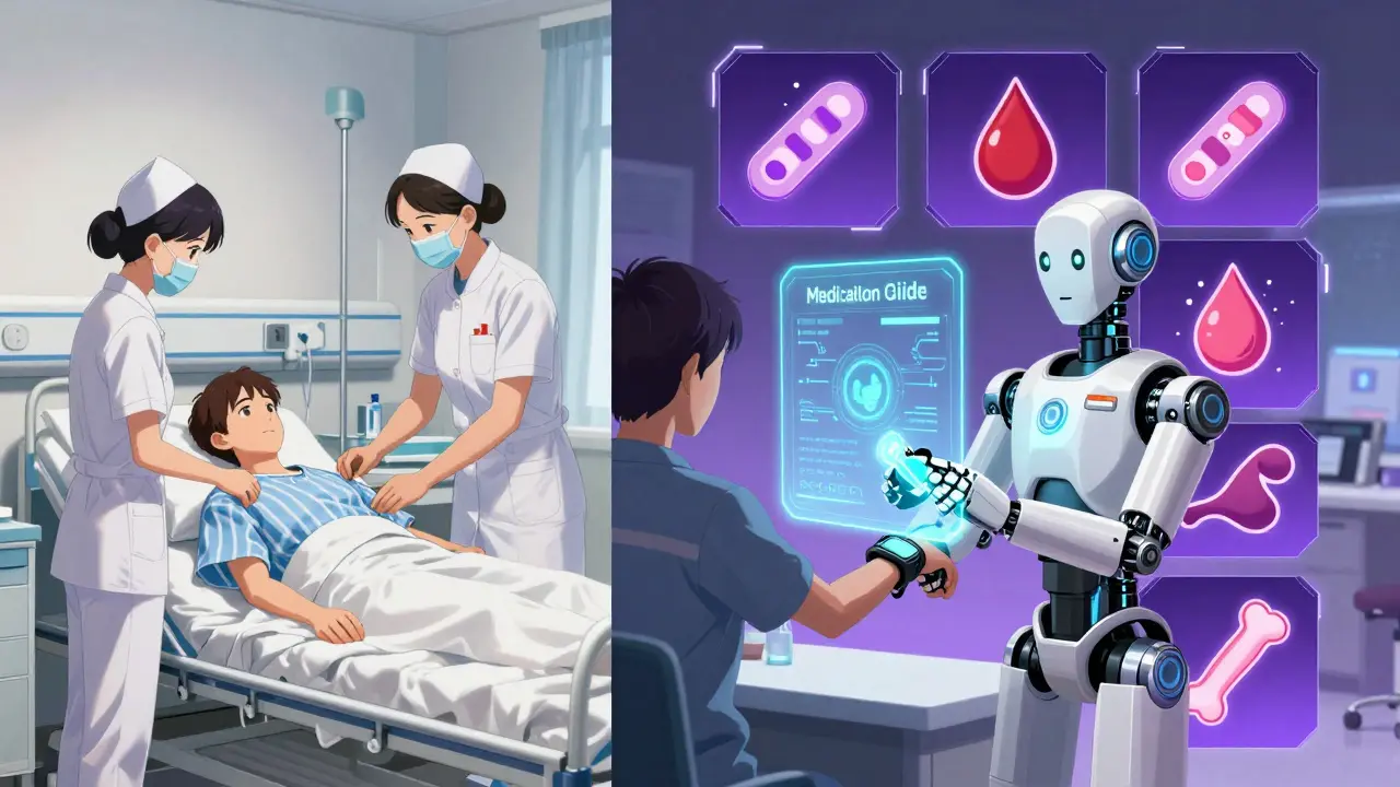 In an outpatient clinic, a holographic Medication Guide appears once during first drug administration.